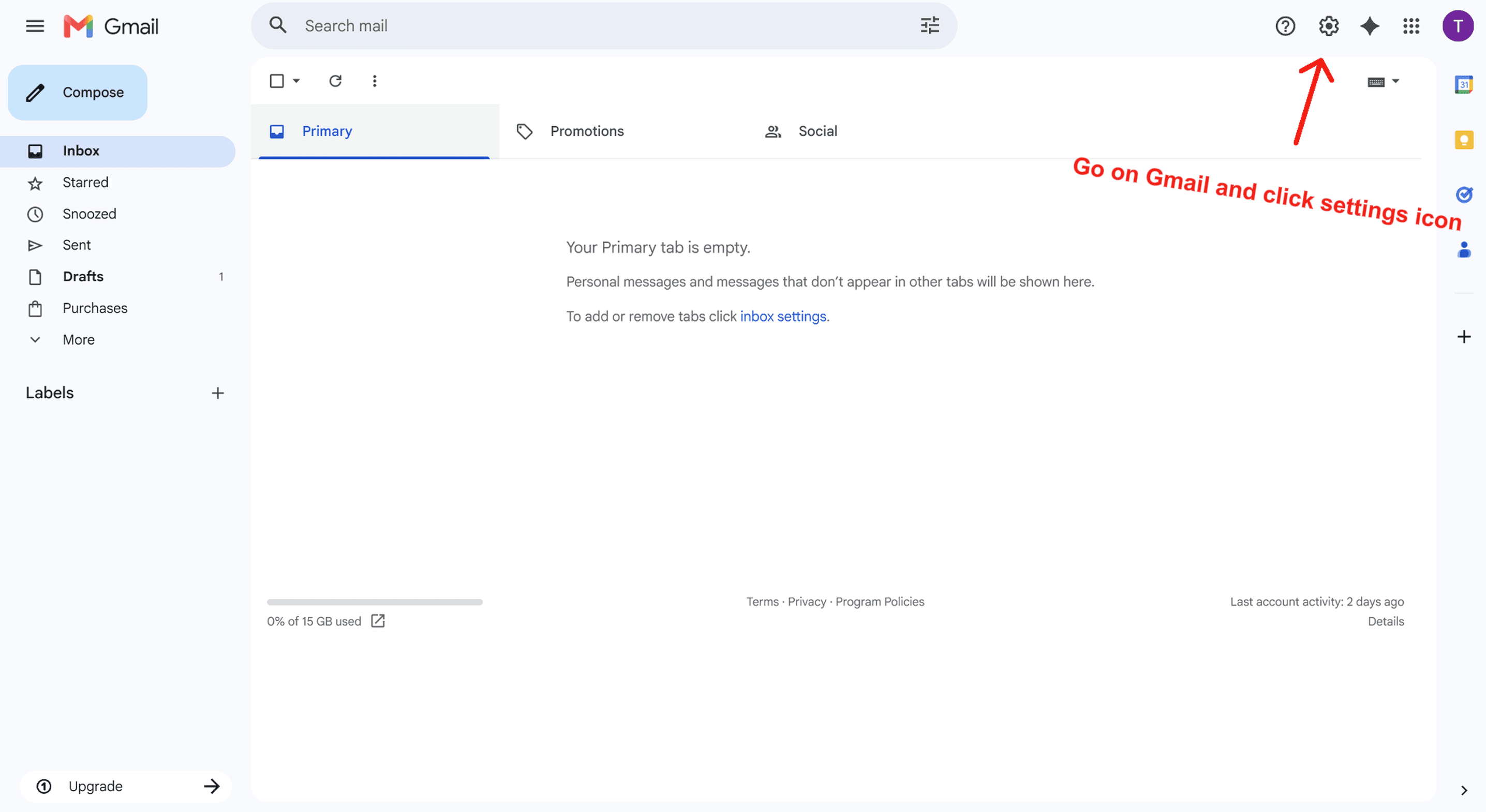 Step 2 — Open Gmail settings — screenshot 1
