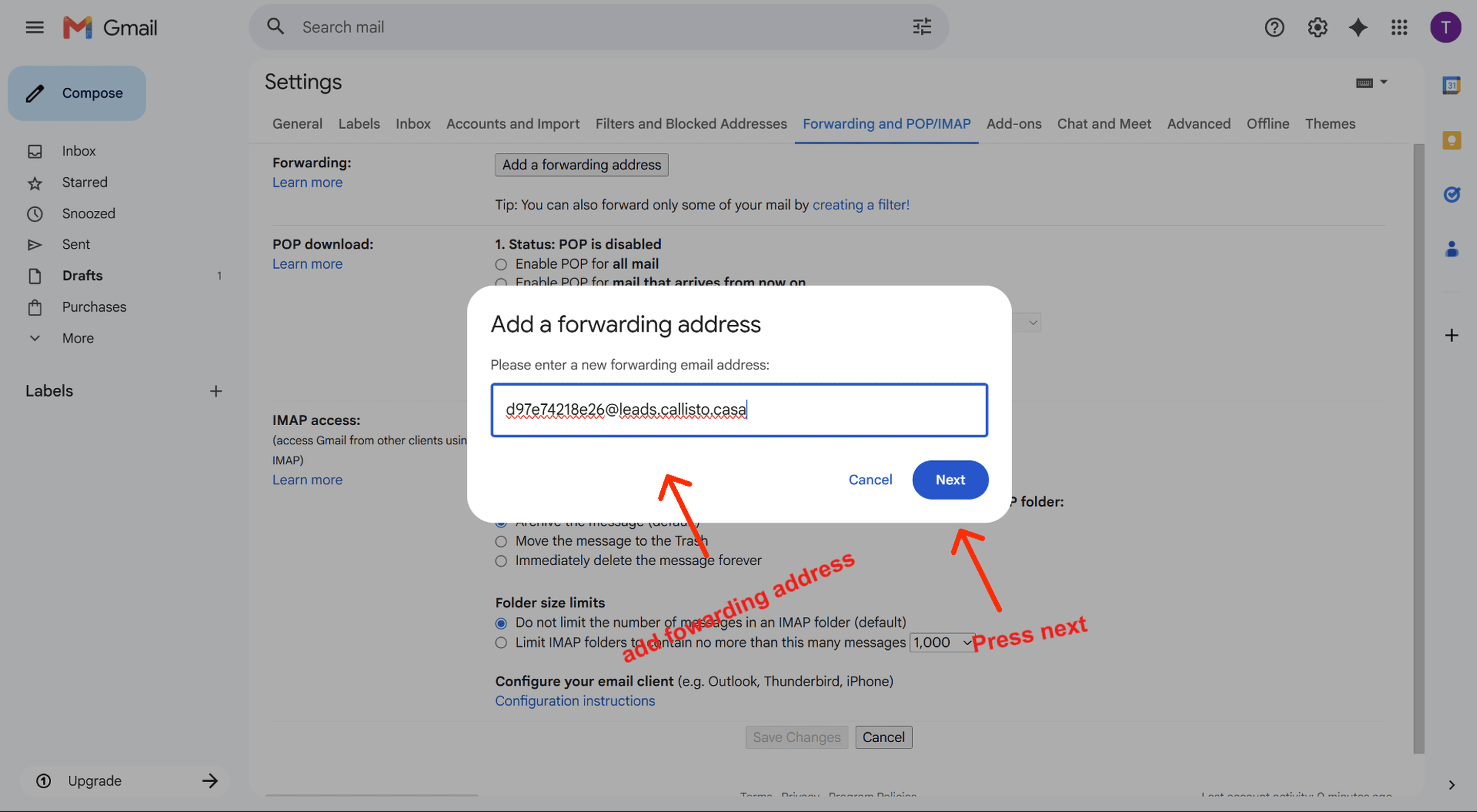 Step 3 — Add your forwarding address — screenshot 2