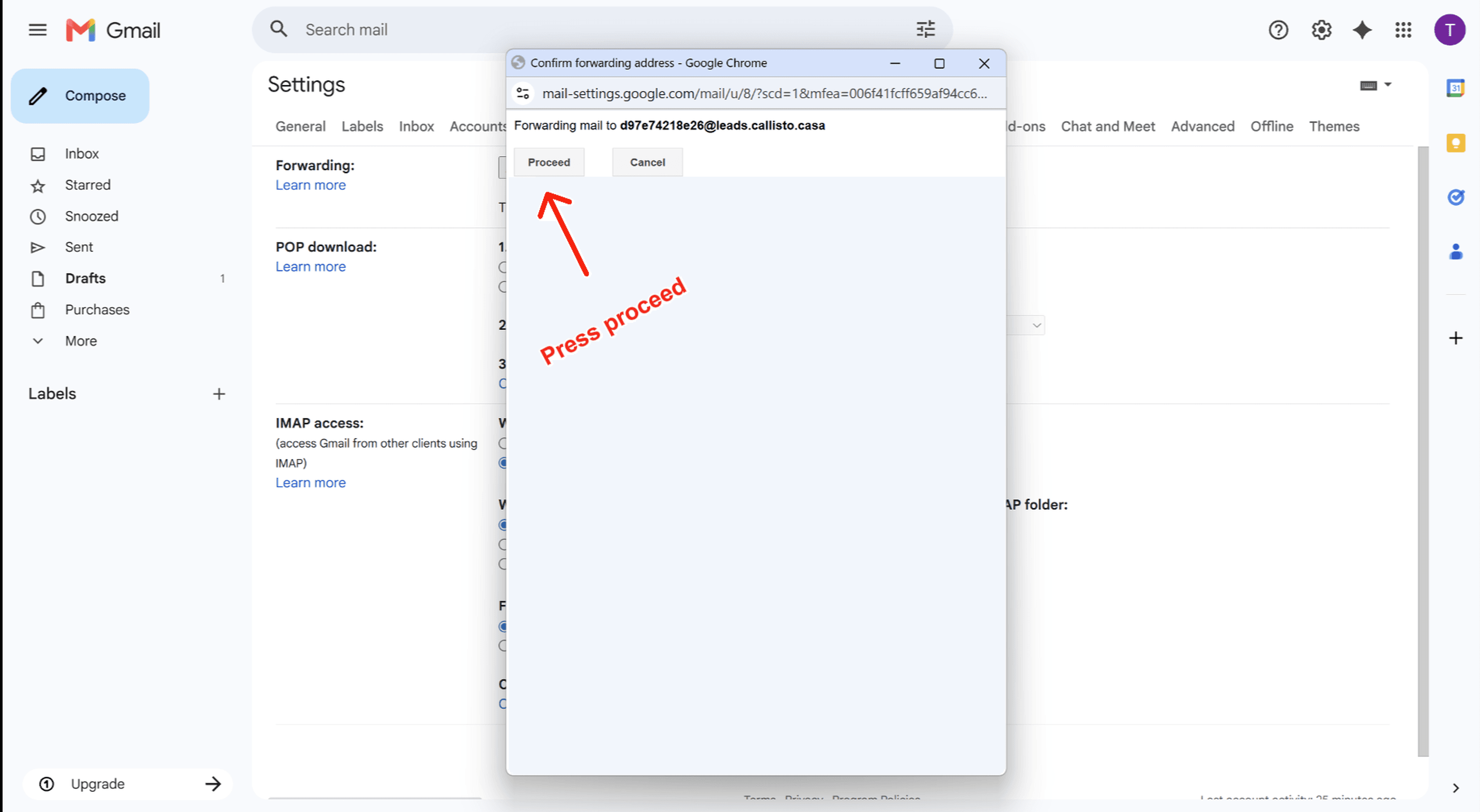 Step 3 — Add your forwarding address — screenshot 3