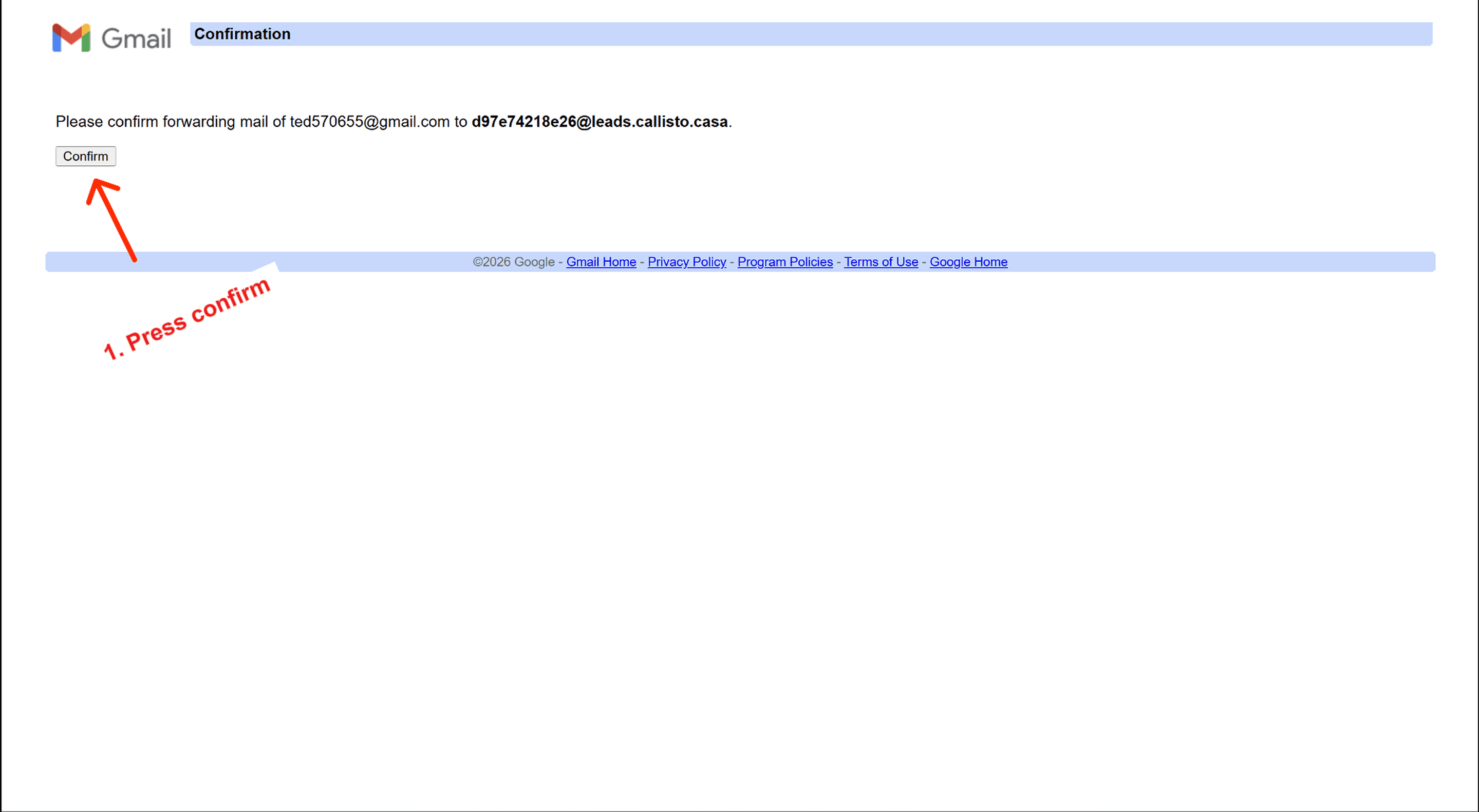 Step 4 — Confirm the forwarding address — screenshot 2