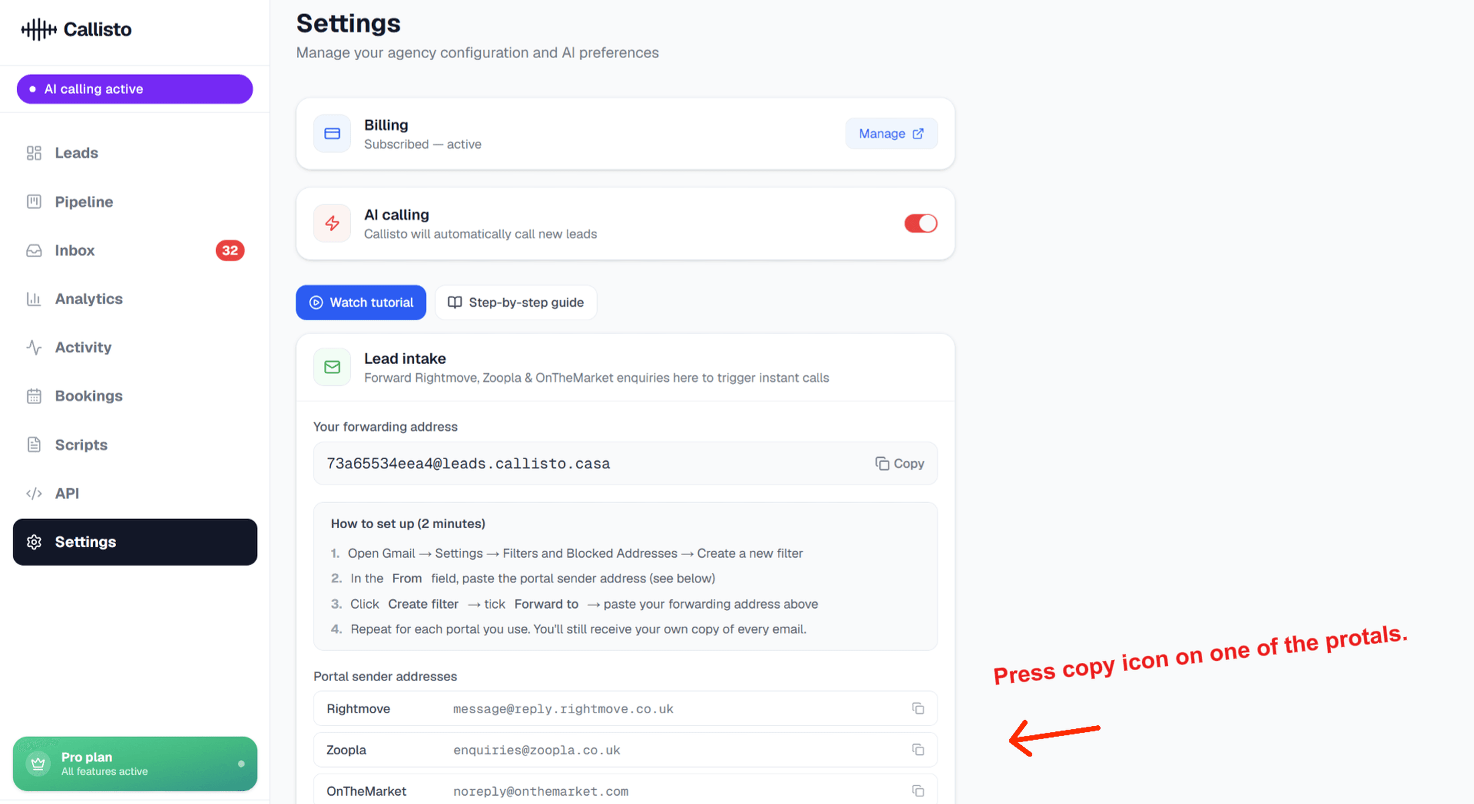 Step 5 — Copy a portal sender address — screenshot 1